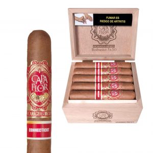CAPA FLOR ROBUSTO CAJA EN ACABADO NATURAL CON 20 PUROS CONNECTICUT