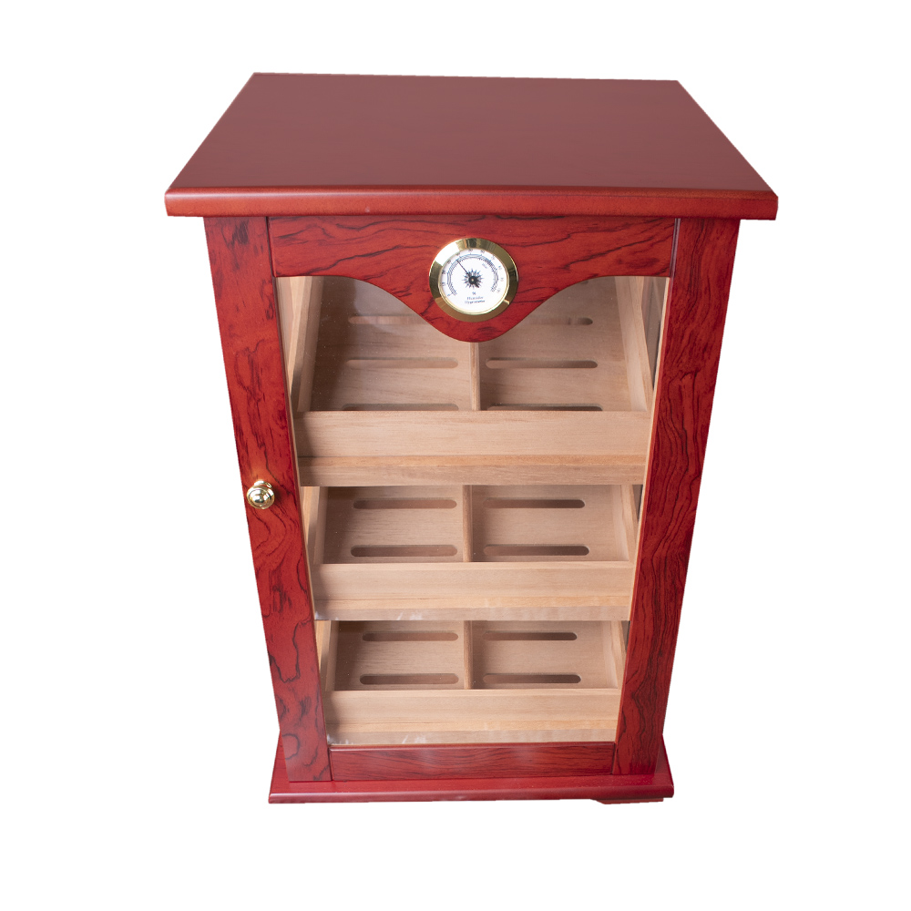 HUMIDOR MINI VITRINA DE MADERA COLOR CAOBA ROJIZO CON 3 COMPARTIMENTOS CON LLAVE PARA 100 PUROS - Image 4