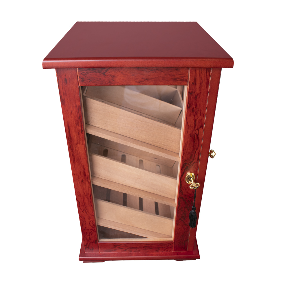 HUMIDOR MINI VITRINA DE MADERA COLOR CAOBA ROJIZO CON 3 COMPARTIMENTOS CON LLAVE PARA 100 PUROS - Image 5