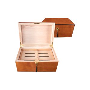 HUMIDOR DE MADERA COLOR NATURAL CON CHAROLA Y LLAVE PARA 60P