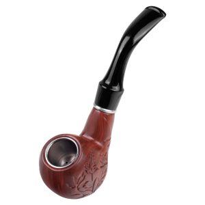 PIPA CURVA DE RESINA CON DISEÑO HOJAS COLOR CAFE