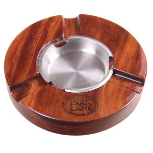 CENICERO PARK LANE CIRCULAR CHICO BRILLANTE DE MADERA DE PAROTA PARA 3 PUROS CON CAZOLETA
