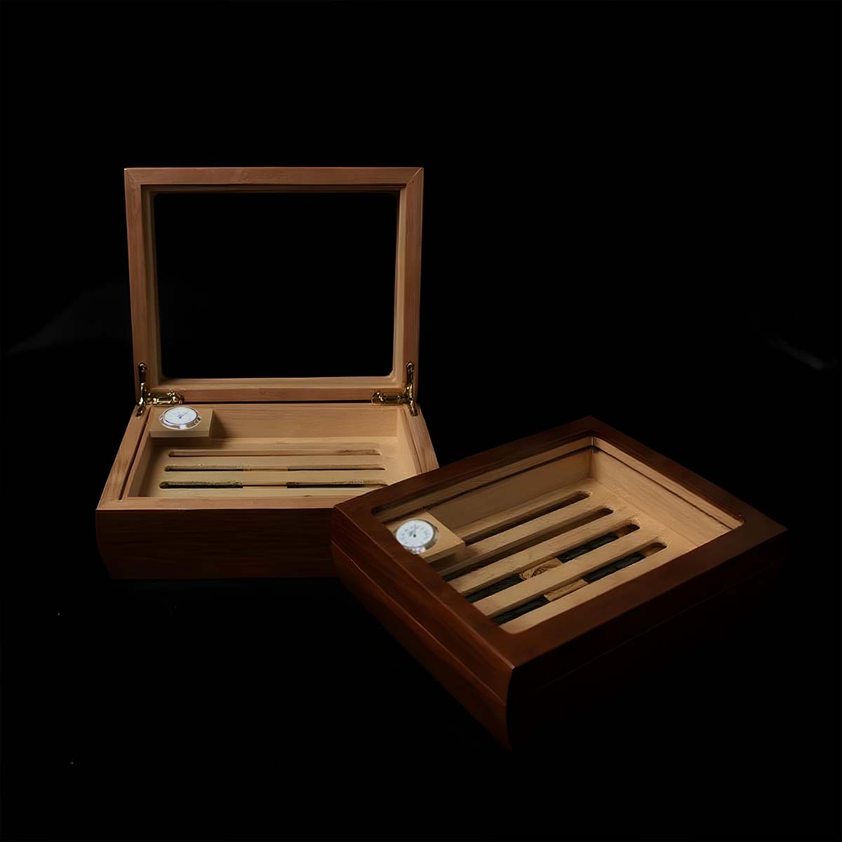 HUMIDOR PARK LANE BOLEADO PARA 15 PUROS CON TAPA DE CRISTAL COLOR NOGAL BRILLANTE - Image 2
