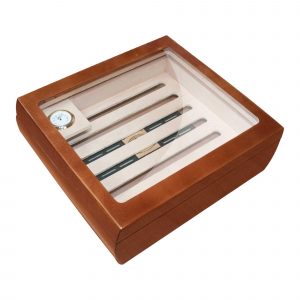 HUMIDOR PARK LANE BOLEADO PARA 15 PUROS CON TAPA DE CRISTAL COLOR NOGAL BRILLANTE