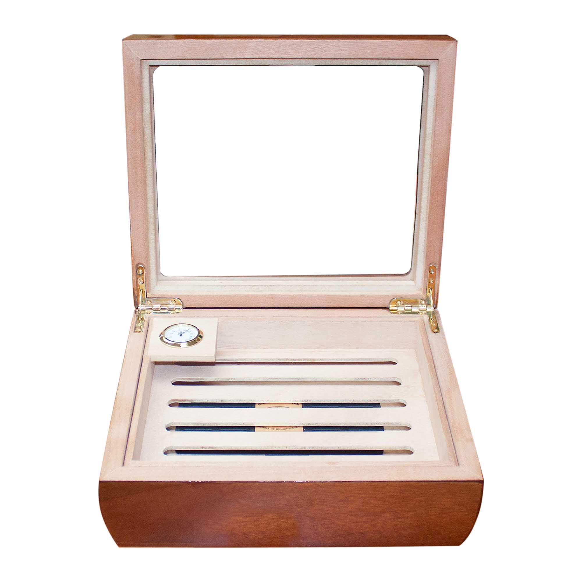 HUMIDOR PARK LANE BOLEADO PARA 15 PUROS CON TAPA DE CRISTAL COLOR NOGAL BRILLANTE - Image 4