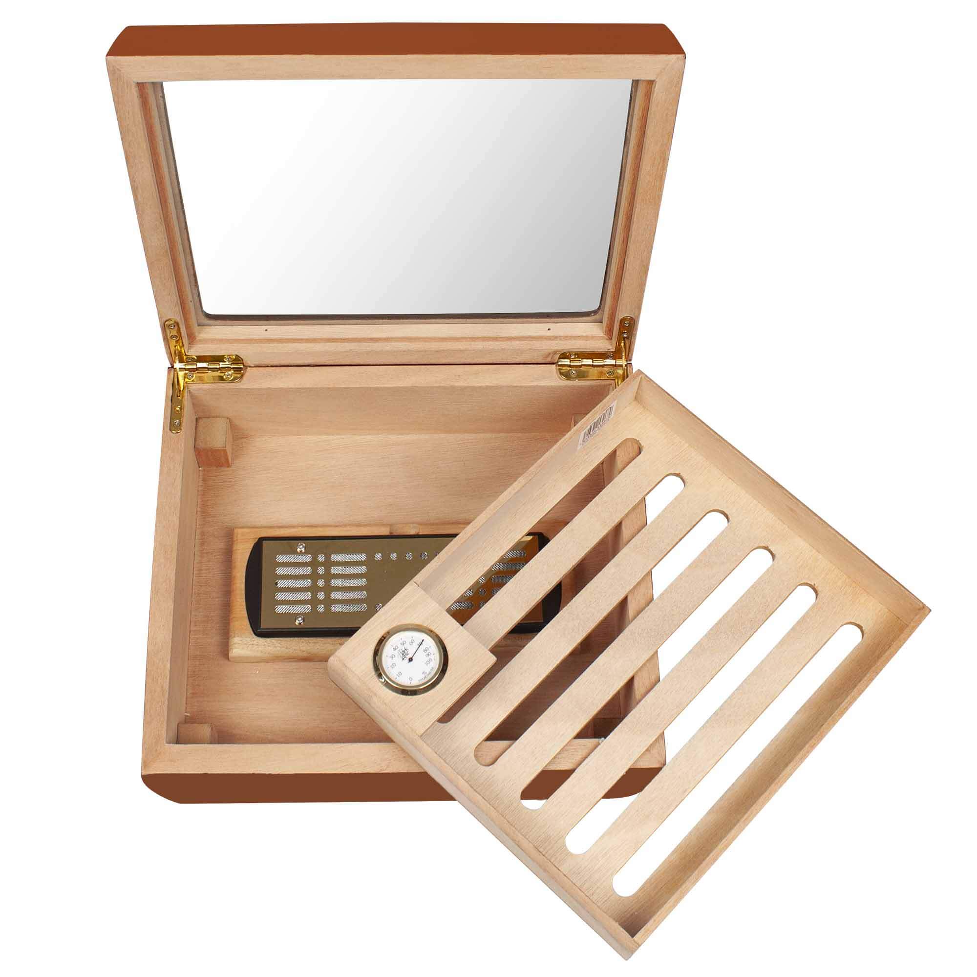 HUMIDOR PARK LANE BOLEADO PARA 15 PUROS CON TAPA DE CRISTAL COLOR NOGAL BRILLANTE - Image 5