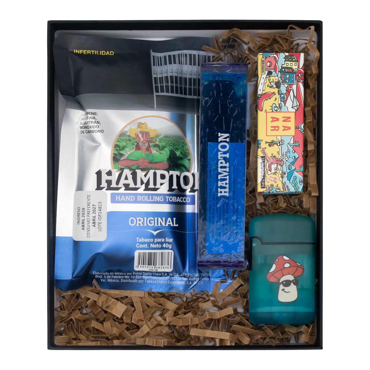 SET TABACO PICADO HAMPTON ORIGINAL, ROLADORA DE PLASTICO, ENCENDEDOR ZENGAZ HONGO Y PAPEL NAAR - Image 2