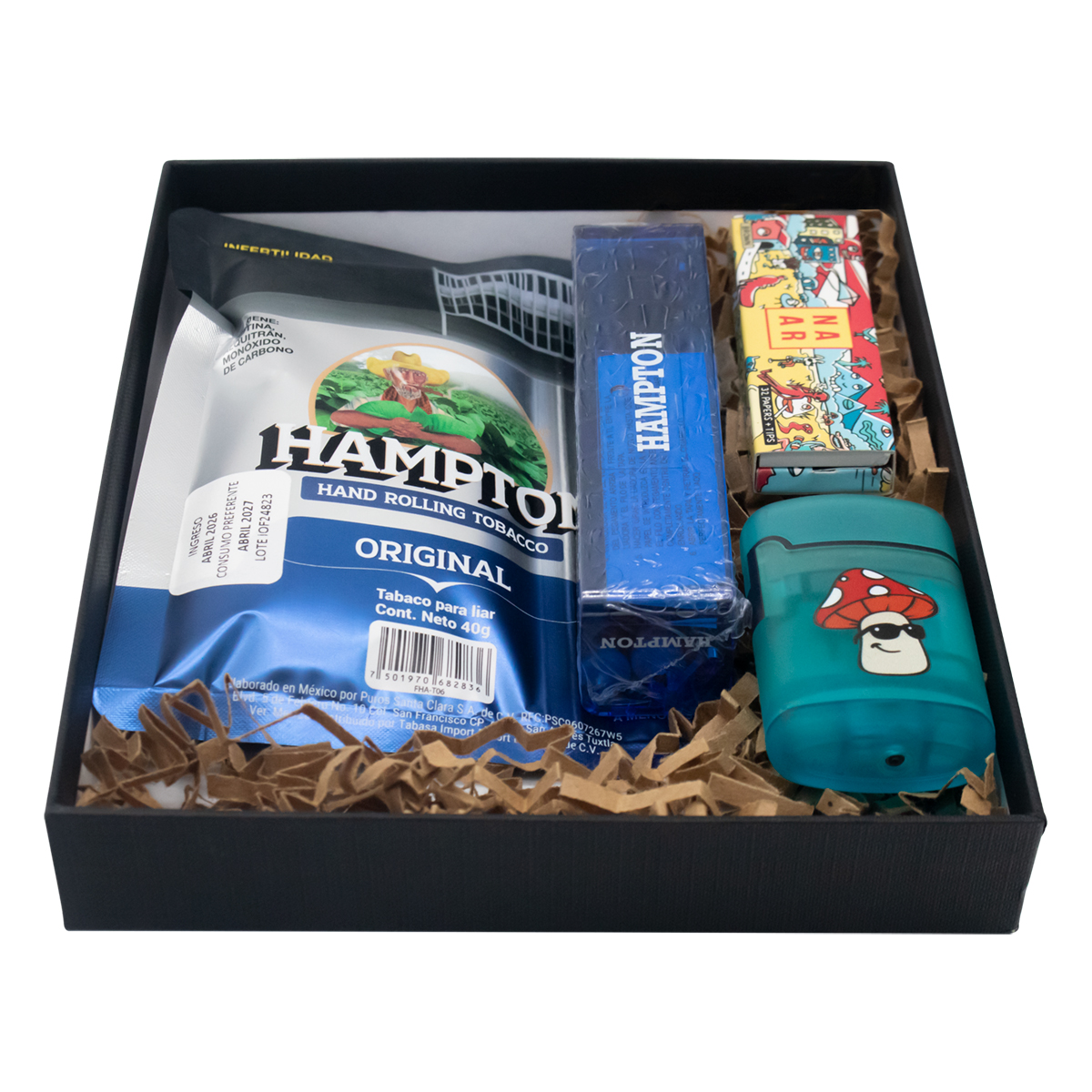 SET TABACO PICADO HAMPTON ORIGINAL, ROLADORA DE PLASTICO, ENCENDEDOR ZENGAZ HONGO Y PAPEL NAAR - Image 4