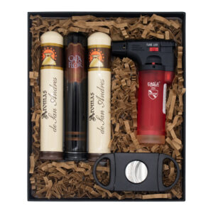 SET 2 AROMAS SAN ANDRÉS ROBUSTO TUBO ALUM, CAPA FLOR ROBUSTO TUBO ALUM. SOPLETE Y CORTAPUROS NEGRO